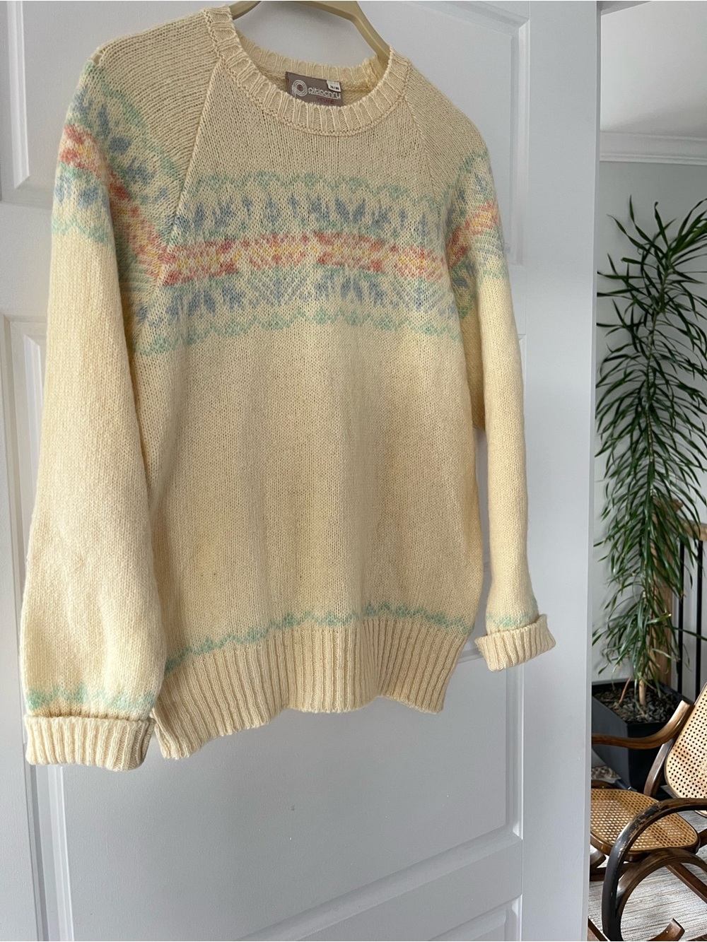 Cream Fair Isle Knit Sweater - 100% Wool